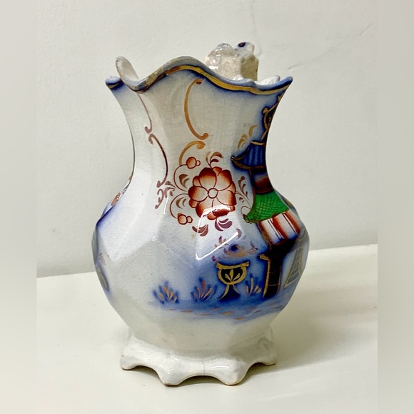19th Century Antique Gaudy Welsh PAGODA Scalloped Footed Lustreware Pitcher Jug - Picture 7 of 16